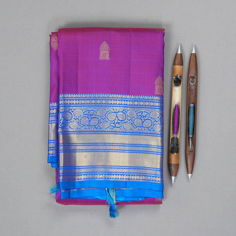 Hayagrivas Handloom Purple Kanjivaram Silk Saree with Anantha Blue Border KBF207E1-2