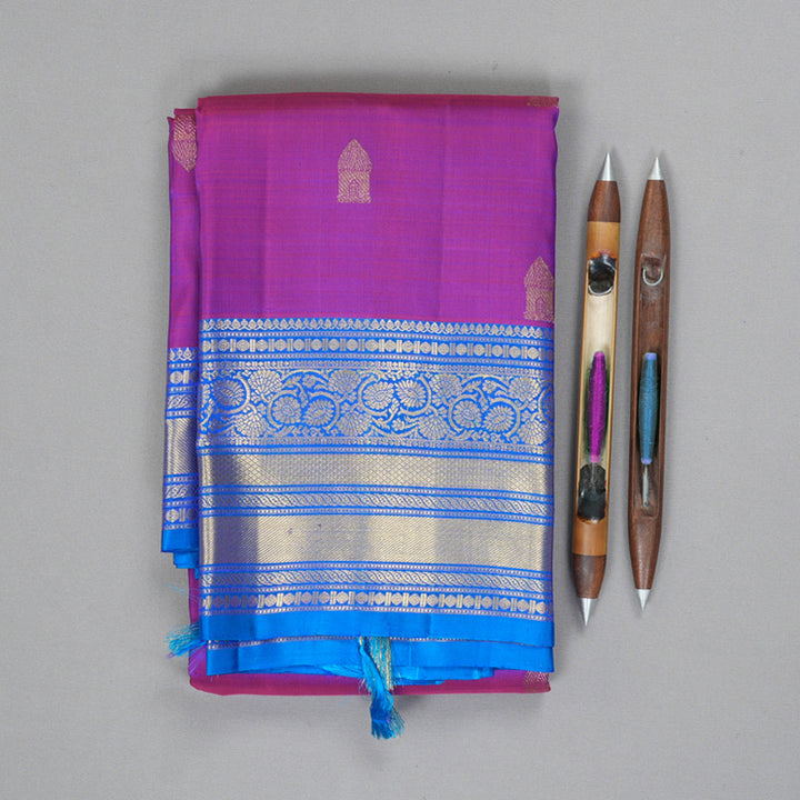 Hayagrivas Handloom Purple Kanjivaram Silk Saree with Anantha Blue Border KBF207E1-2