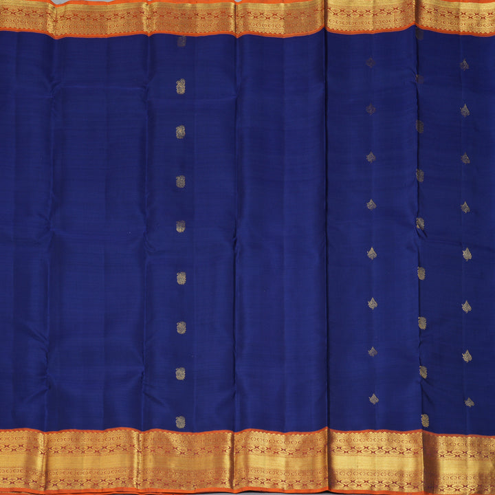 Hayagrivas Handloom Navy Blue Kanjivaram Silk Saree with Rust Orange Border KBF207E1-25