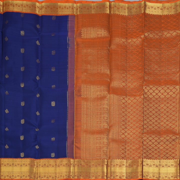 Hayagrivas Handloom Navy Blue Kanjivaram Silk Saree with Rust Orange Border KBF207E1-25