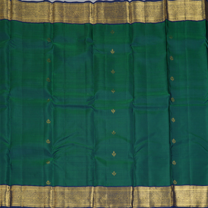 Hayagrivas Handloom Peacock Green Kanjivaram Silk Saree with Navy Blue Border KBF207E1-31