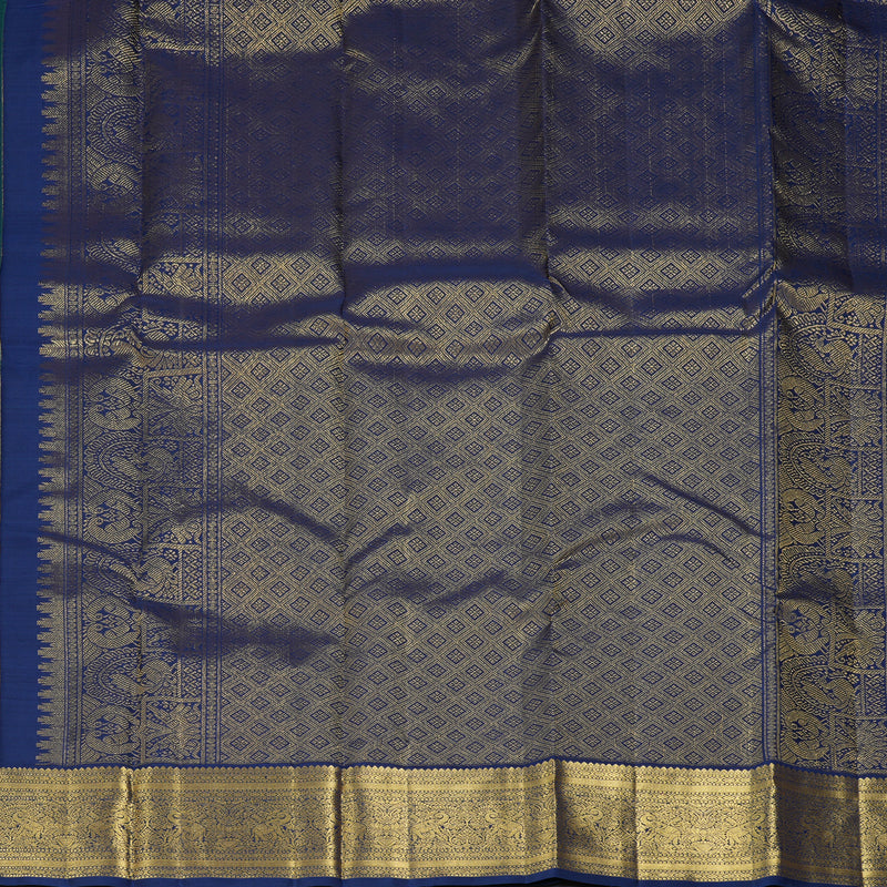Hayagrivas Handloom Peacock Green Kanjivaram Silk Saree with Navy Blue Border KBF207E1-31
