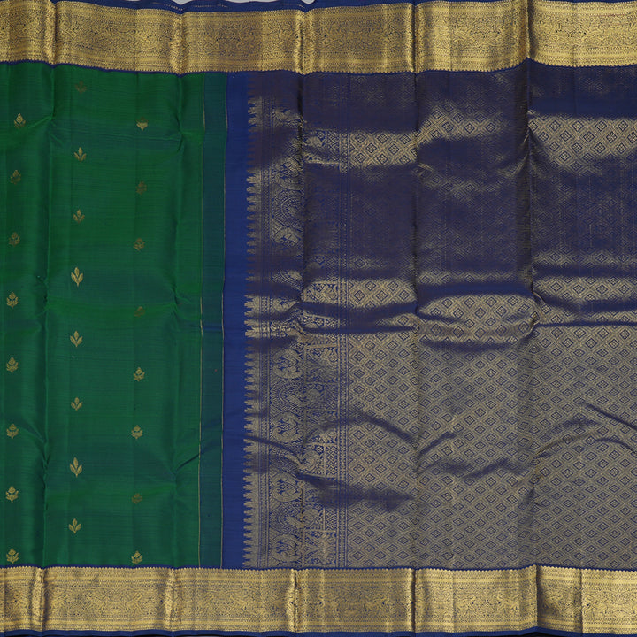 Hayagrivas Handloom Peacock Green Kanjivaram Silk Saree with Navy Blue Border KBF207E1-31