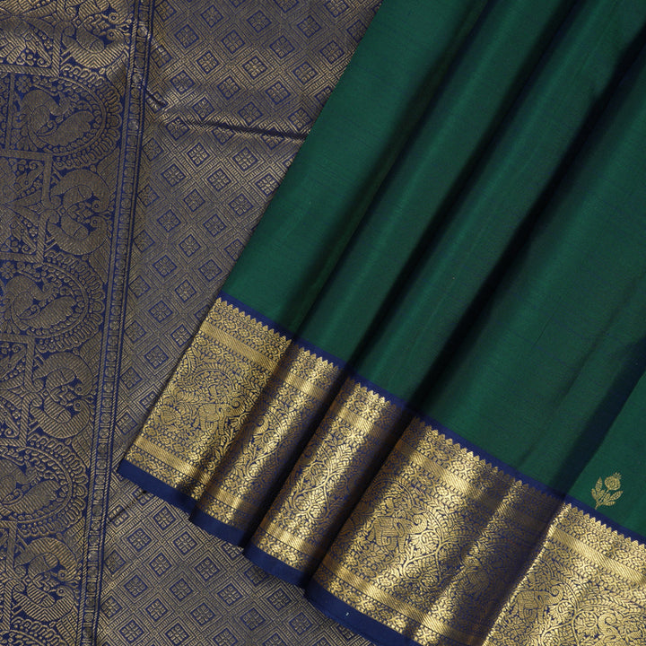 Hayagrivas Handloom Peacock Green Kanjivaram Silk Saree with Navy Blue Border KBF207E1-31