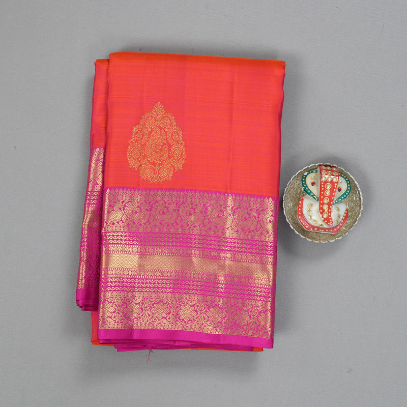 Hayagrivas Handloom Peach Pink Kanjivaram Silk Saree with Rani Pink Border KBF207E1-33