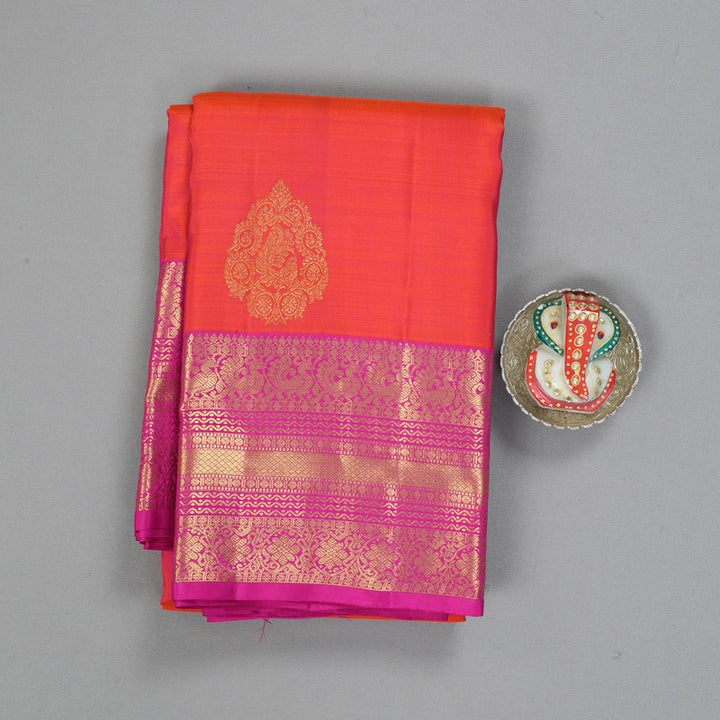 Hayagrivas Handloom Peach Pink Kanjivaram Silk Saree with Rani Pink Border KBF207E1-33