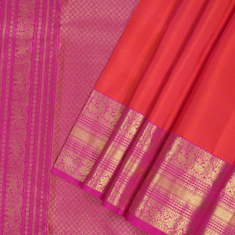 Hayagrivas Handloom Peach Pink Kanjivaram Silk Saree with Rani Pink Border KBF207E1-33