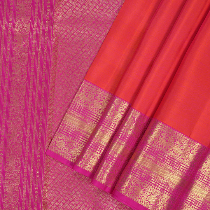 Hayagrivas Handloom Peach Pink Kanjivaram Silk Saree with Rani Pink Border KBF207E1-33