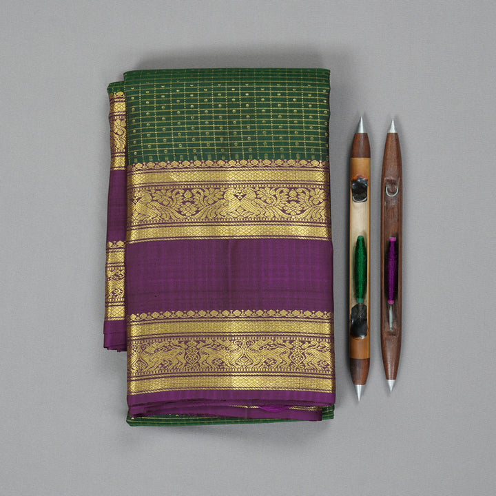 Hayagrivas Handloom Bottle Green Kanjivaram Silk Saree with Purple Border KBF207E10-2