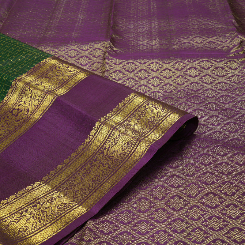 Hayagrivas Handloom Bottle Green Kanjivaram Silk Saree with Purple Border KBF207E10-2