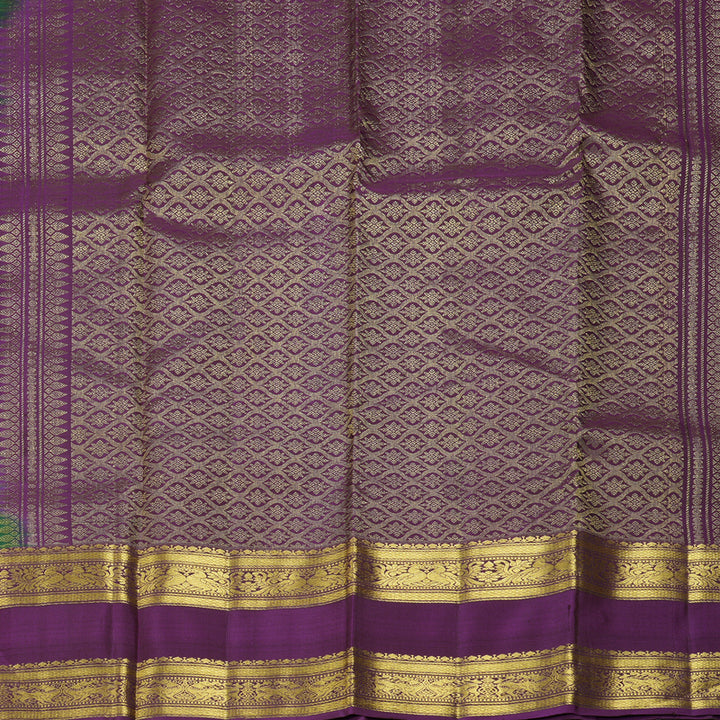 Hayagrivas Handloom Bottle Green Kanjivaram Silk Saree with Purple Border KBF207E10-2