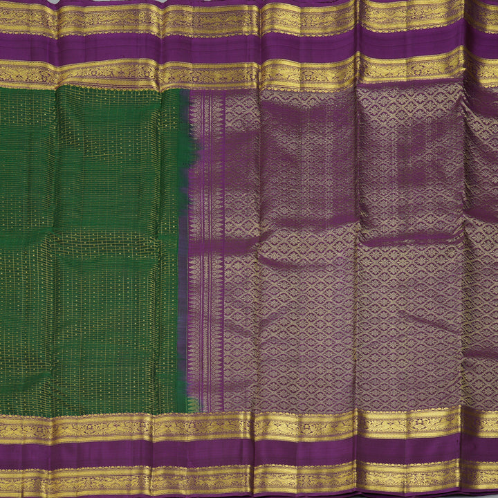 Hayagrivas Handloom Bottle Green Kanjivaram Silk Saree with Purple Border KBF207E10-2