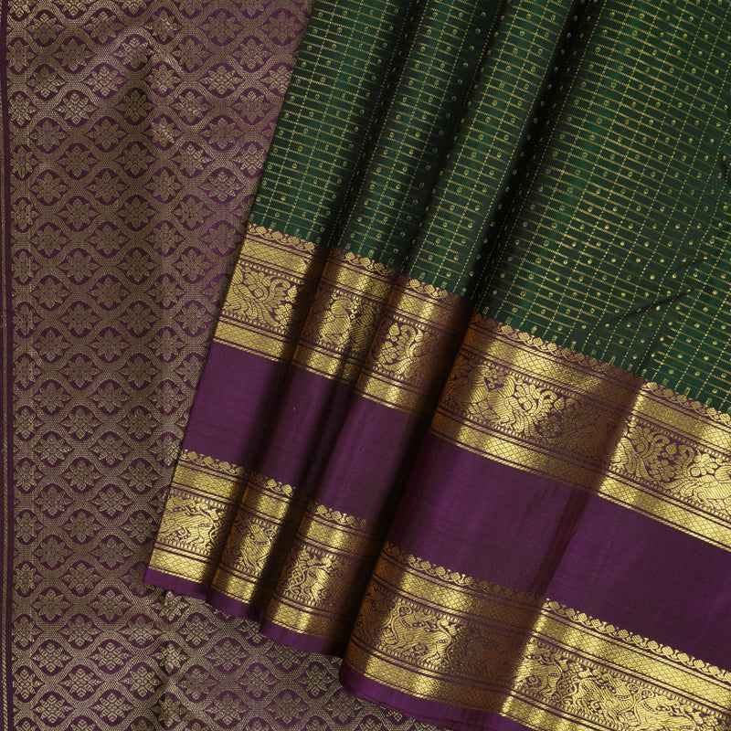 Hayagrivas Handloom Bottle Green Kanjivaram Silk Saree with Purple Border KBF207E10-2