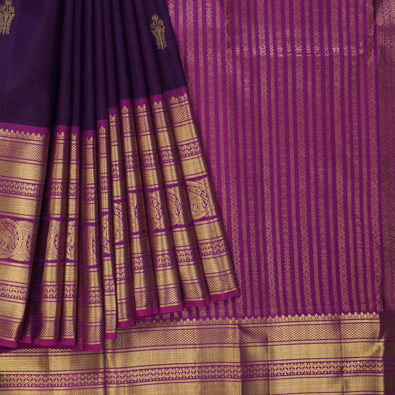 Hayagrivas Handloom Purple Kanjivaram Silk Saree with Magenta Border KBF207E2-11
