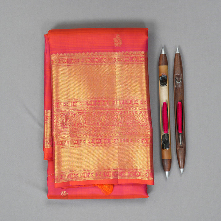 Hayagrivas Handloom Orangish-Pink Kanjivaram Silk Saree KBF207E2-3