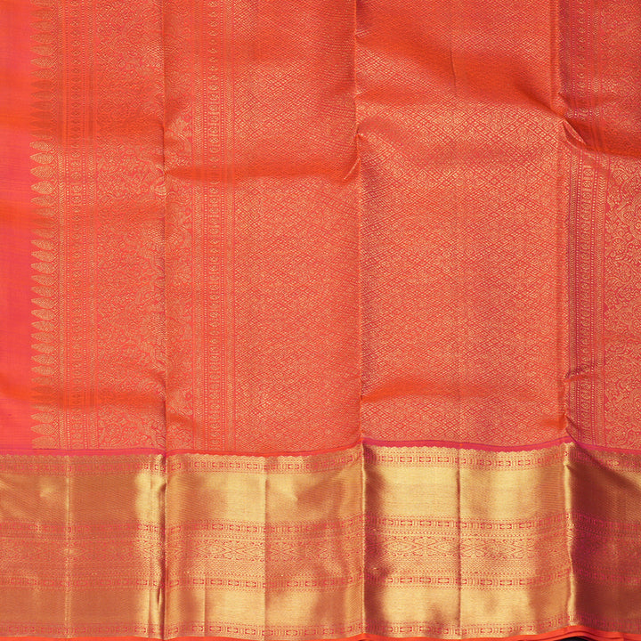 Hayagrivas Handloom Orangish-Pink Kanjivaram Silk Saree KBF207E2-3