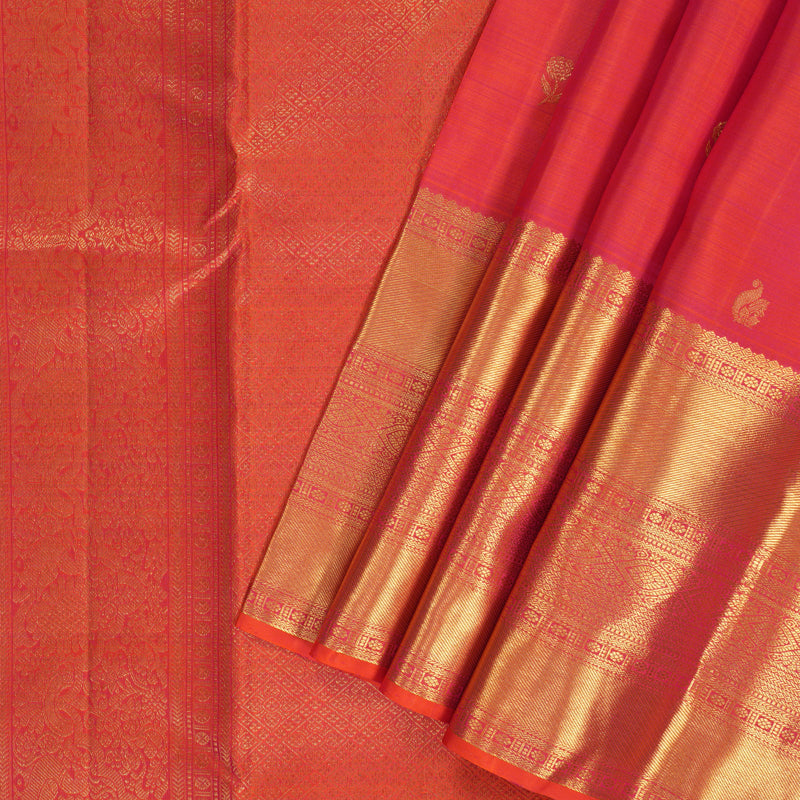 Hayagrivas Handloom Orangish-Pink Kanjivaram Silk Saree KBF207E2-3