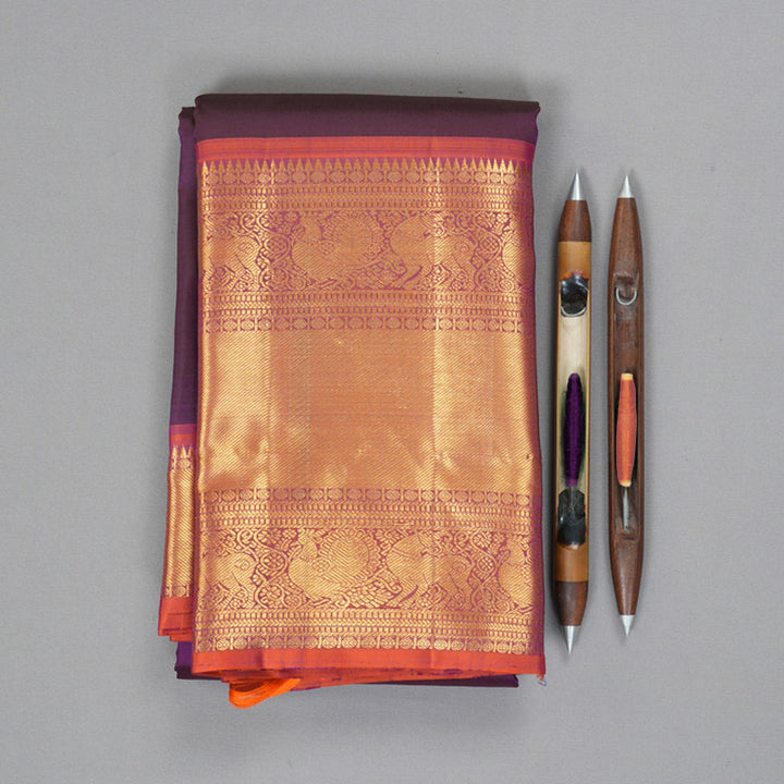 Hayagrivas Handloom Purple Kanjivaram Silk Saree with Orangish-Pink Border KBF207E2-4