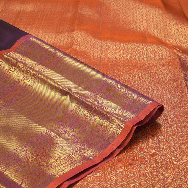 Hayagrivas Handloom Purple Kanjivaram Silk Saree with Orangish-Pink Border KBF207E2-4