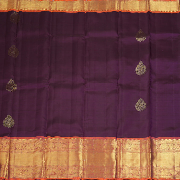 Hayagrivas Handloom Purple Kanjivaram Silk Saree with Orangish-Pink Border KBF207E2-4