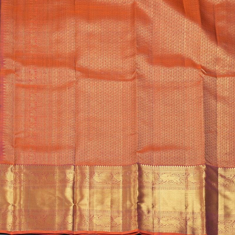 Hayagrivas Handloom Purple Kanjivaram Silk Saree with Orangish-Pink Border KBF207E2-4