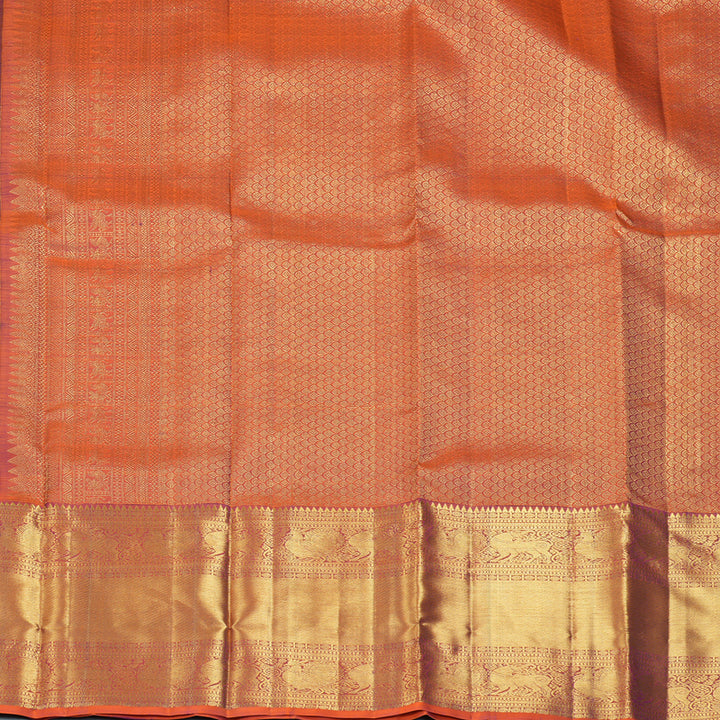 Hayagrivas Handloom Purple Kanjivaram Silk Saree with Orangish-Pink Border KBF207E2-4