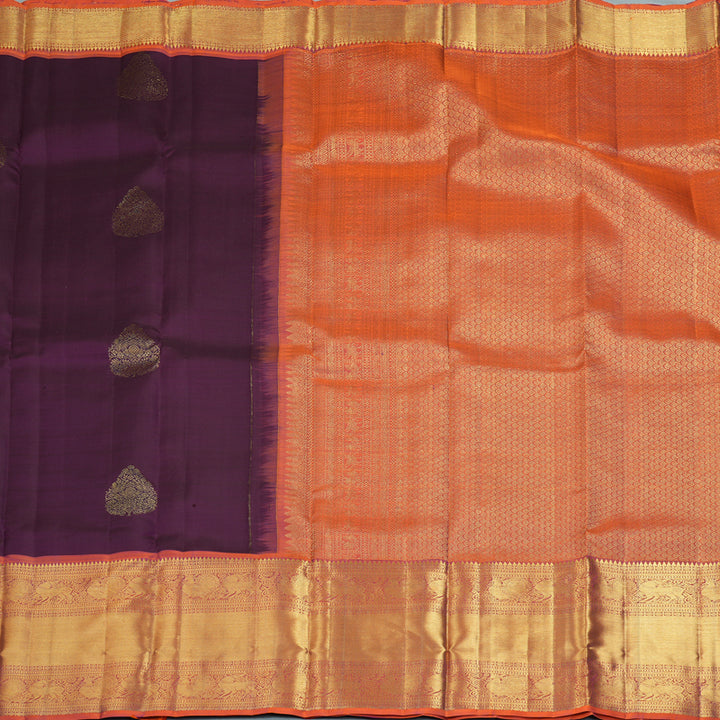 Hayagrivas Handloom Purple Kanjivaram Silk Saree with Orangish-Pink Border KBF207E2-4