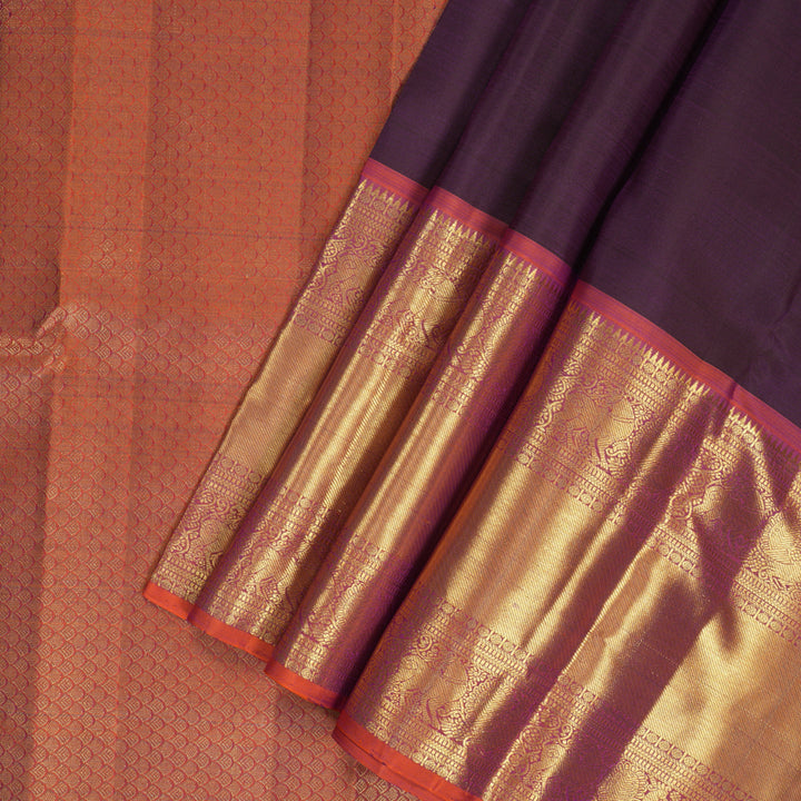 Hayagrivas Handloom Purple Kanjivaram Silk Saree with Orangish-Pink Border KBF207E2-4