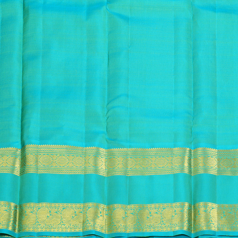 Hayagrivas Handloom Lime Green Kanjivaram Silk Saree with Sky Blue Border KBF207E4-2
