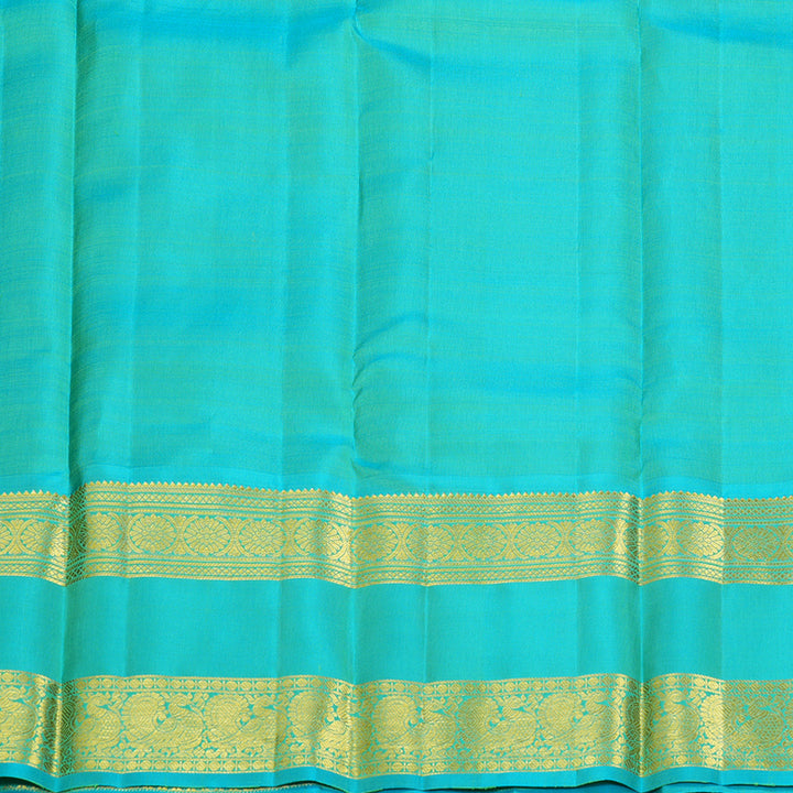 Hayagrivas Handloom Lime Green Kanjivaram Silk Saree with Sky Blue Border KBF207E4-2