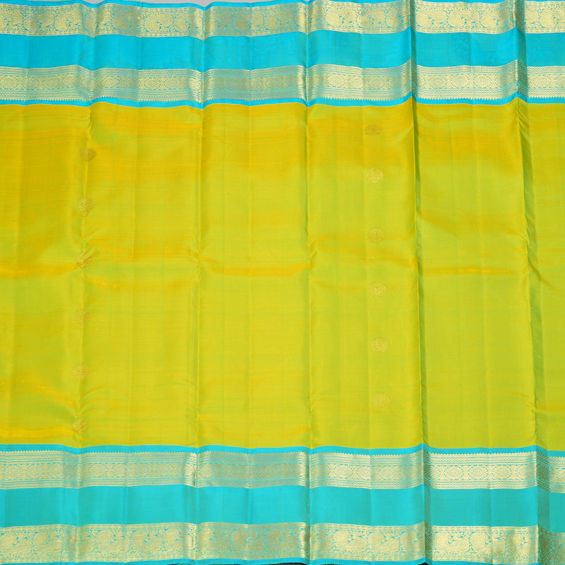 Hayagrivas Handloom Lime Green Kanjivaram Silk Saree with Sky Blue Border KBF207E4-2