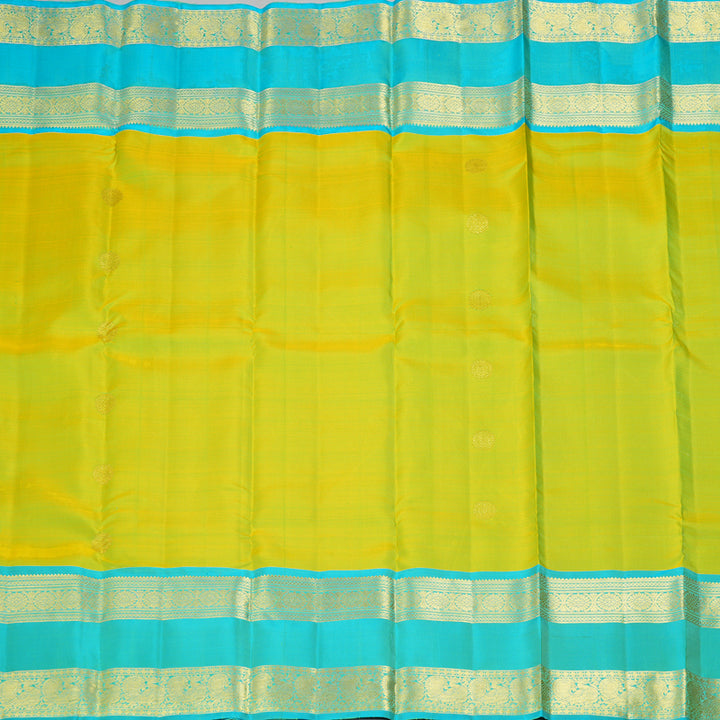 Hayagrivas Handloom Lime Green Kanjivaram Silk Saree with Sky Blue Border KBF207E4-2