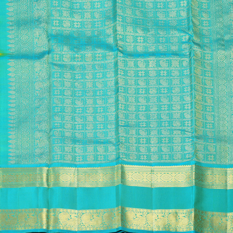 Hayagrivas Handloom Lime Green Kanjivaram Silk Saree with Sky Blue Border KBF207E4-2