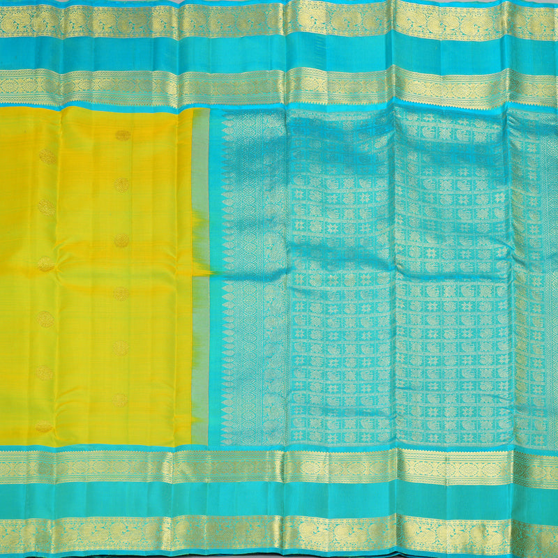Hayagrivas Handloom Lime Green Kanjivaram Silk Saree with Sky Blue Border KBF207E4-2