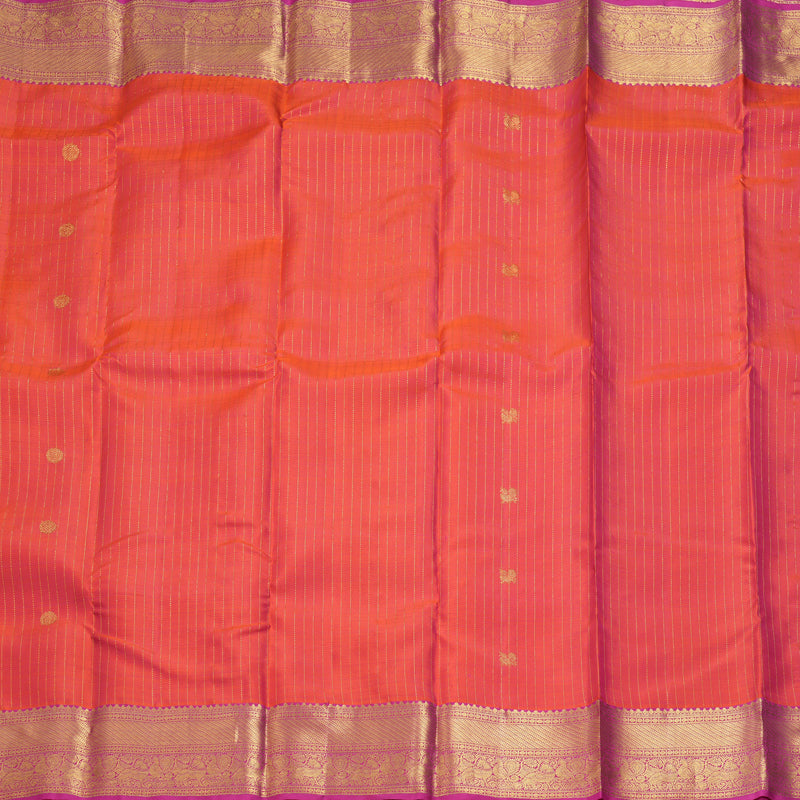 Hayagrivas Handloom Pinkish-Orange Kanjivaram Silk Saree with Pink Border KBF207E7-2