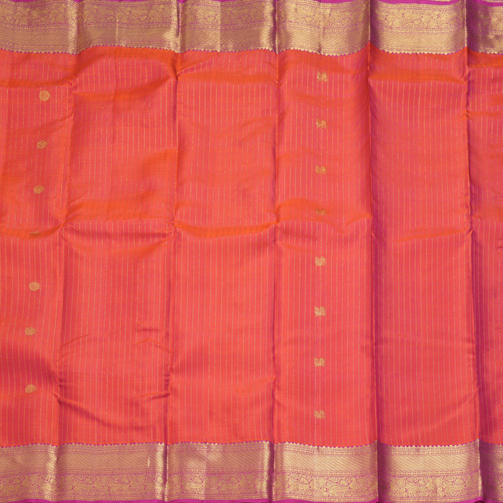Hayagrivas Handloom Pinkish-Orange Kanjivaram Silk Saree with Pink Border KBF207E7-2