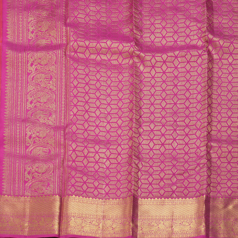 Hayagrivas Handloom Pinkish-Orange Kanjivaram Silk Saree with Pink Border KBF207E7-2