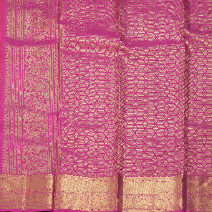 Hayagrivas Handloom Pinkish-Orange Kanjivaram Silk Saree with Pink Border KBF207E7-2