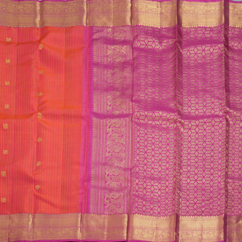 Hayagrivas Handloom Pinkish-Orange Kanjivaram Silk Saree with Pink Border KBF207E7-2