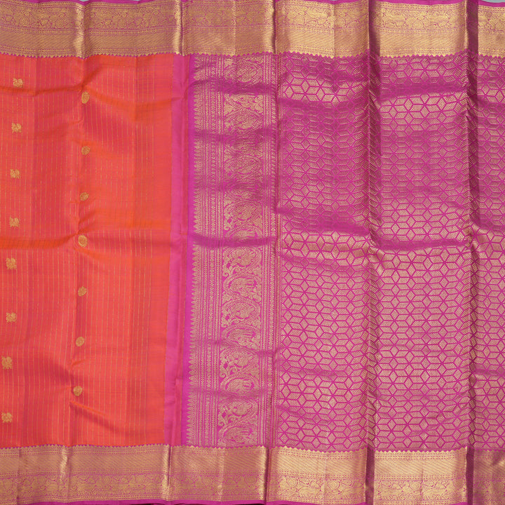 Hayagrivas Handloom Pinkish-Orange Kanjivaram Silk Saree with Pink Border KBF207E7-2