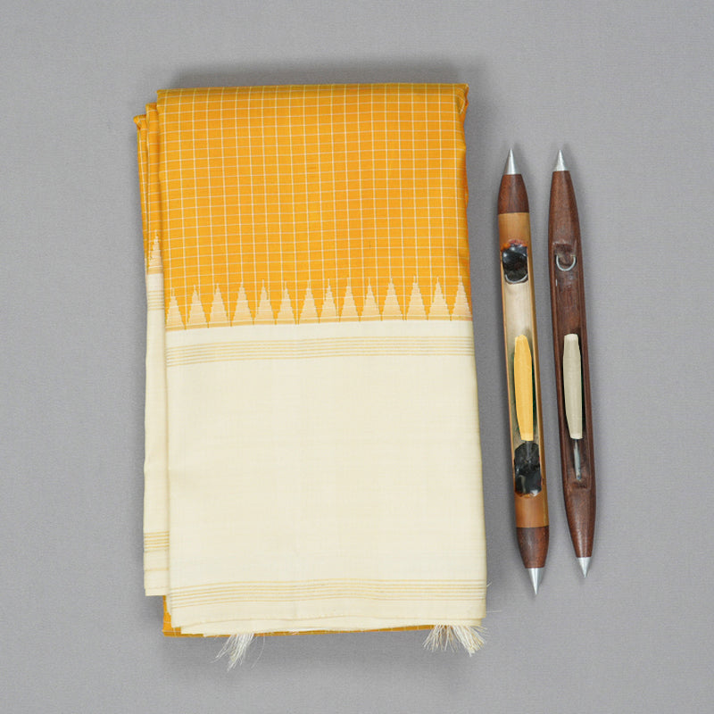 Hayagrivas Handloom Mustard Yellow Kanjivaram Silk Saree with Beige Border KBF208E2-6
