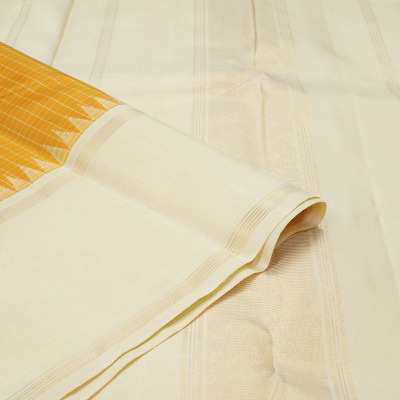 Hayagrivas Handloom Mustard Yellow Kanjivaram Silk Saree with Beige Border KBF208E2-6