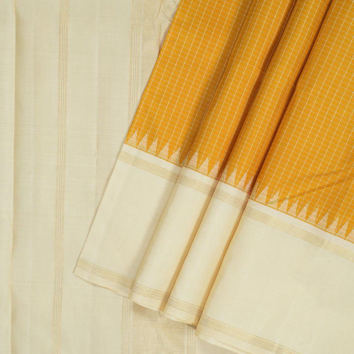 Hayagrivas Handloom Mustard Yellow Kanjivaram Silk Saree with Beige Border KBF208E2-6