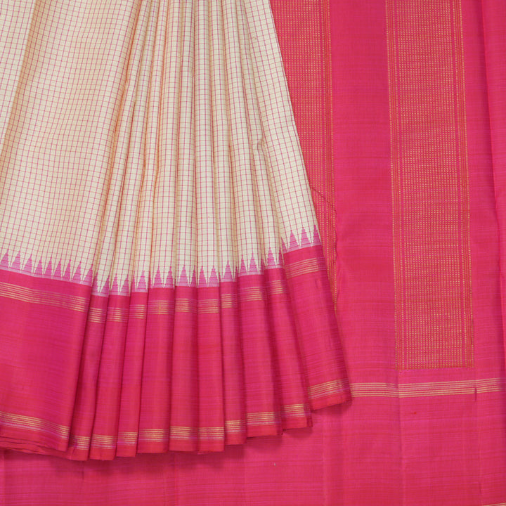 Hayagrivas Handloom Cream Kanjivaram Silk Saree with Pink Border KBF208E2-7
