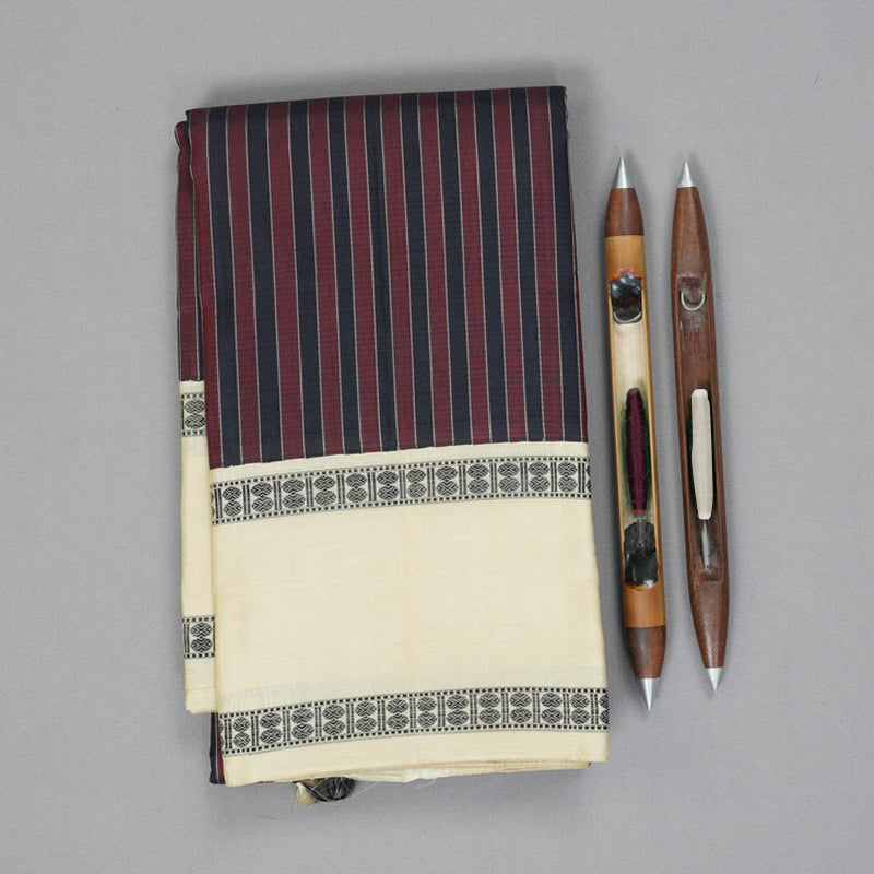 Hayagrivas Handloom Maroon & Navy Blue Stripes Kanjivaram Silk Saree KBF208E4-1