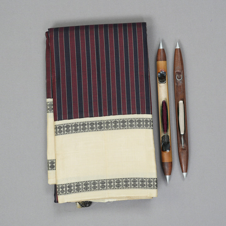 Hayagrivas Handloom Maroon & Navy Blue Stripes Kanjivaram Silk Saree KBF208E4-1