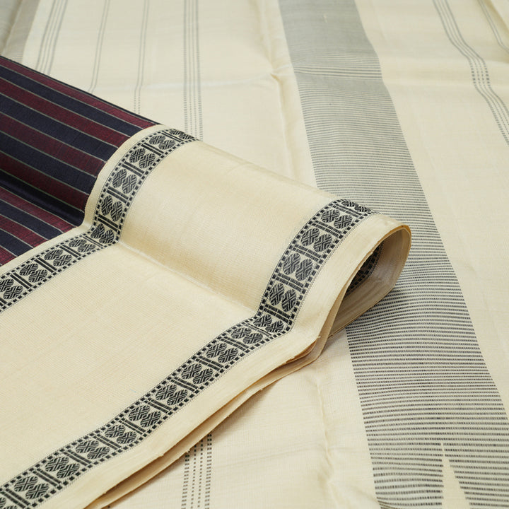 Hayagrivas Handloom Maroon & Navy Blue Stripes Kanjivaram Silk Saree KBF208E4-1