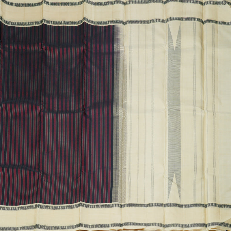 Hayagrivas Handloom Maroon & Navy Blue Stripes Kanjivaram Silk Saree KBF208E4-1