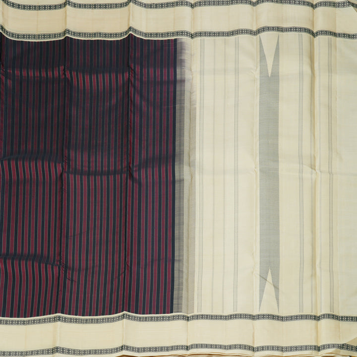 Hayagrivas Handloom Maroon & Navy Blue Stripes Kanjivaram Silk Saree KBF208E4-1