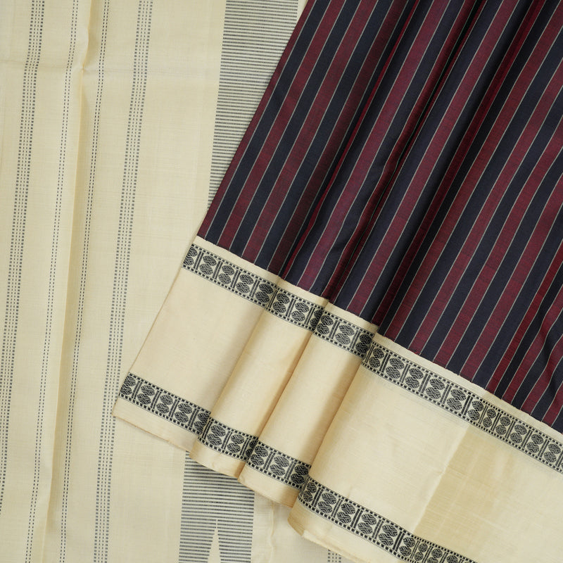 Hayagrivas Handloom Maroon & Navy Blue Stripes Kanjivaram Silk Saree KBF208E4-1